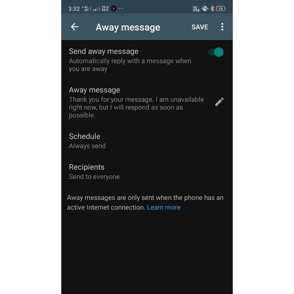 Away message