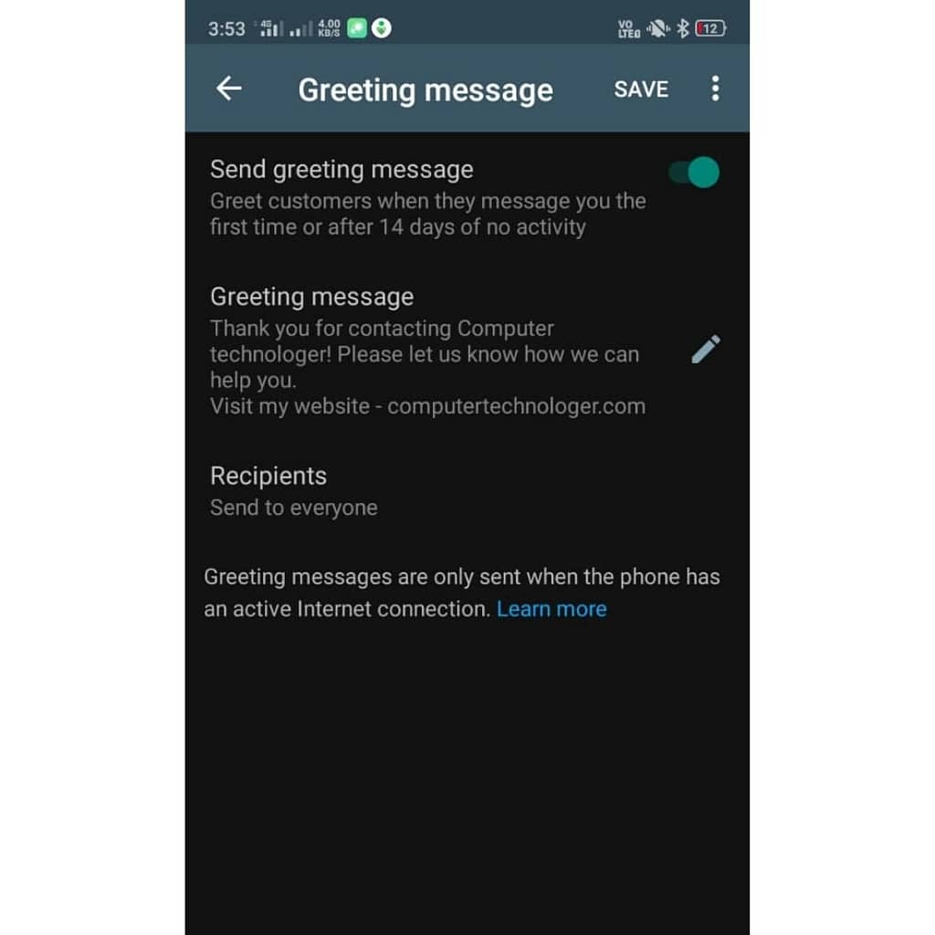 Greeting message