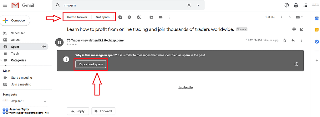 Where is the spam folder in Gmail
