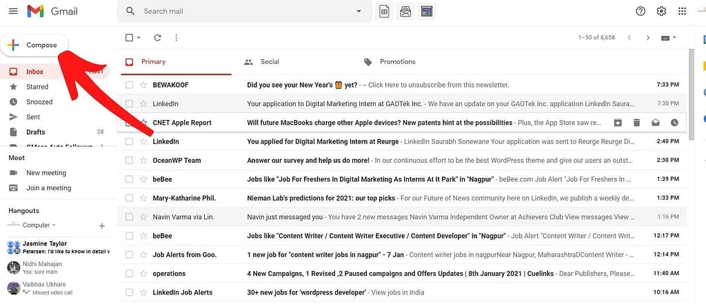 how to create table in gmail
