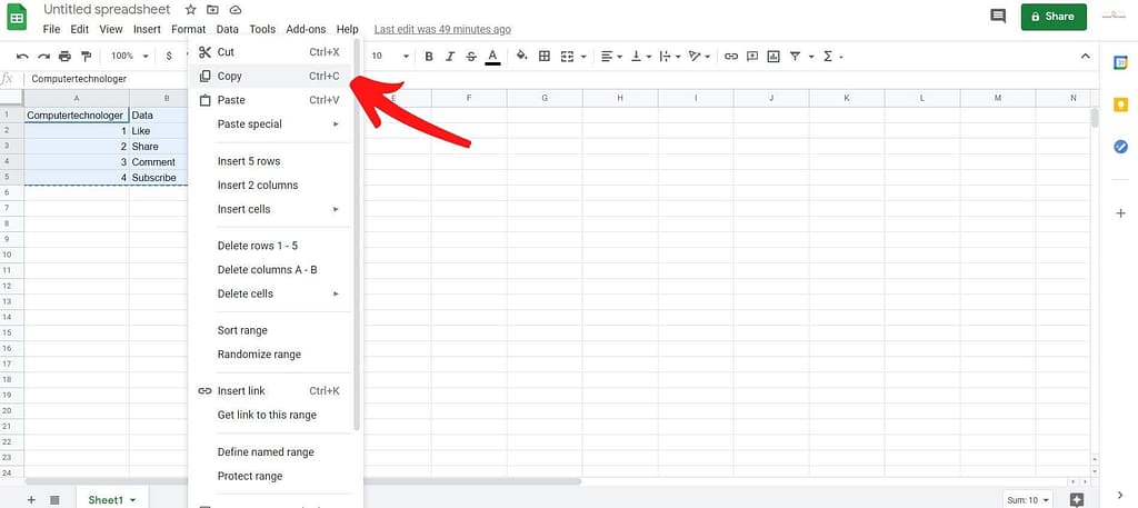 how to create table in gmail
