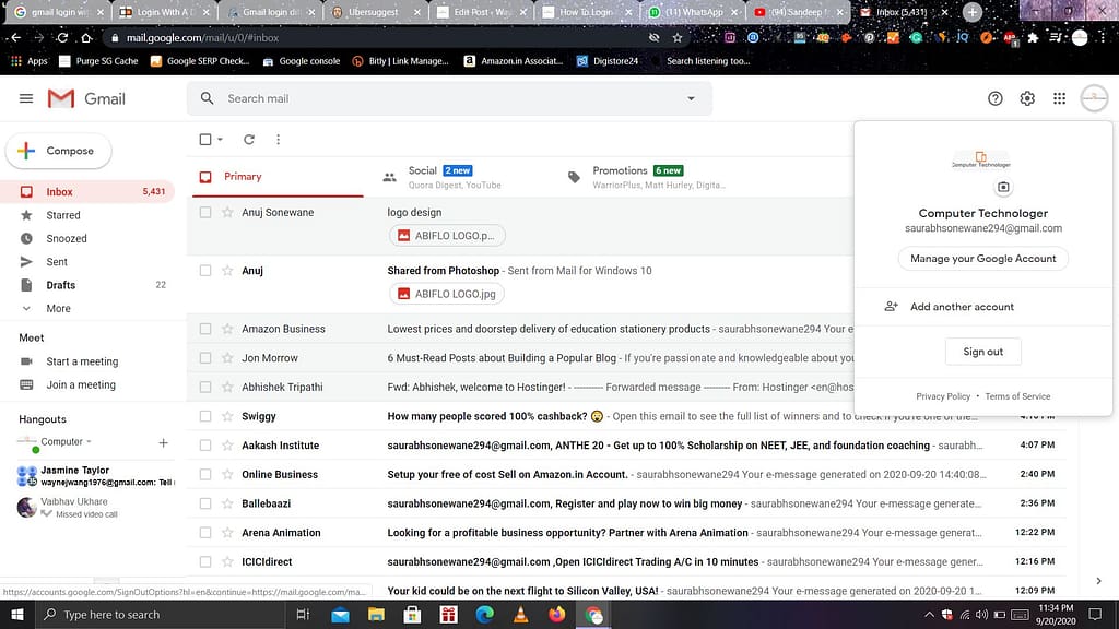 Gmail login with different user