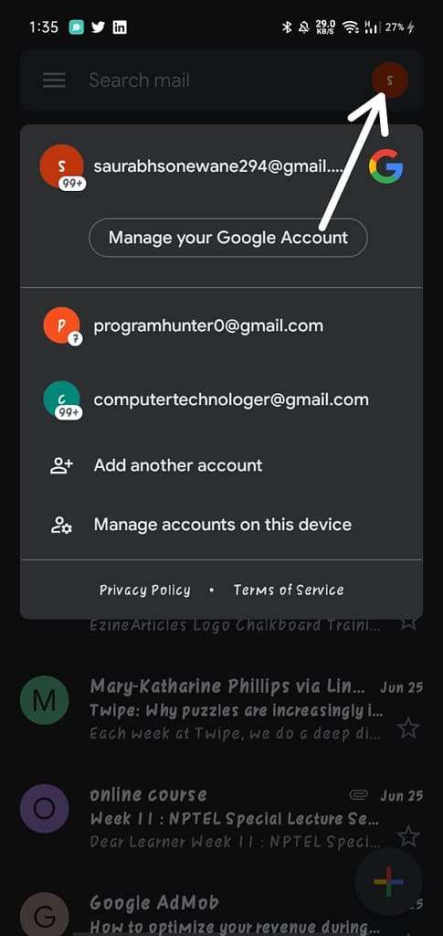 gmail login different user